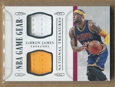 LeBRON JAMES 2014-15 Panini National Treasures NBA GAME-WORN DUAL JERSEY #66/99
