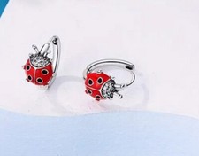 Ladybug sterling silver Huggies