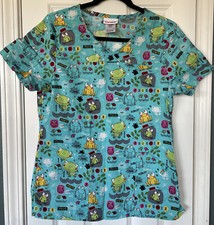 Scrubstar Women's V-Neck Top Groggier Short Sleeve Scrub Top With Pockets. EUC