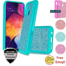for Samsung Galaxy A20/ A30 Cute Glitter Bling Sparkle Hybrid Dual Case Screen