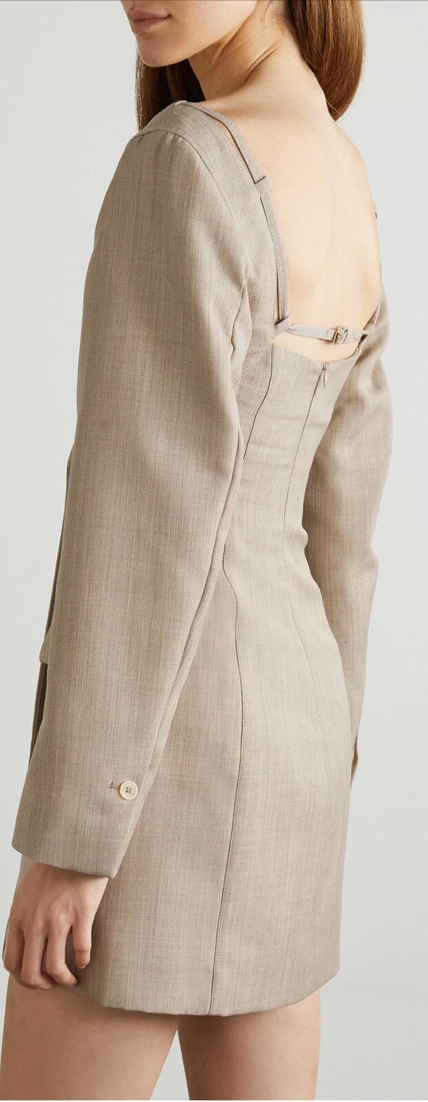 NEW S OUT!!! JACQUEMUS Maniu cutout wool mini dress Beige FR40 Suit Jacket
