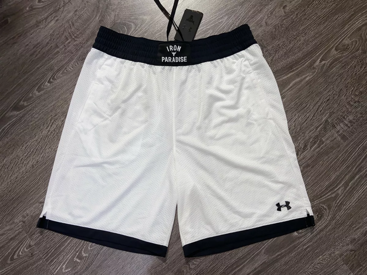 Under Armour Project Rock Mens Iron Paradise White Mesh Shorts M 1361618 100