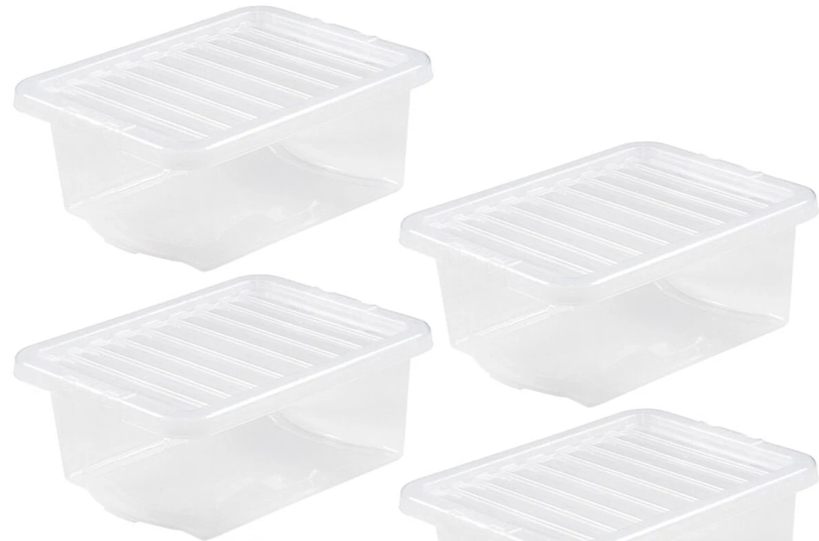 mDesign Large Plastic Stackable Kitchen Storage Box, Handles, Lid, 2 Pack,  Clear