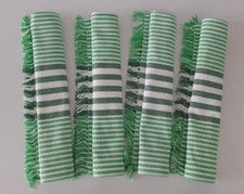 Set of 4 Pier One Imports Placemats Green white Stripes Fringe Cotton 19x13 NEW