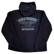 Harley Davidson Mens Fleece Jacket Hooded HD Motorcycles Eagle Logo Zip Coat XL