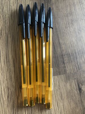 BIC Cristal Original 0,8 mm Fein Schwarz Kugelschreiber, Transparent 872731 (PKT 5)