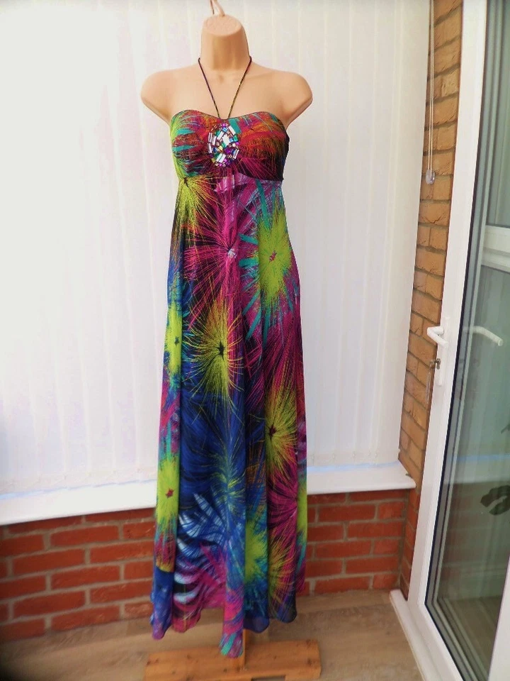 MAXI VESTIDO HALTER DE GASA MATTHEW WILLIAMSON MARIPOSA MULTI FUEGOS ARTIFICIALES DOS VECES 12 Foto 2 de 4