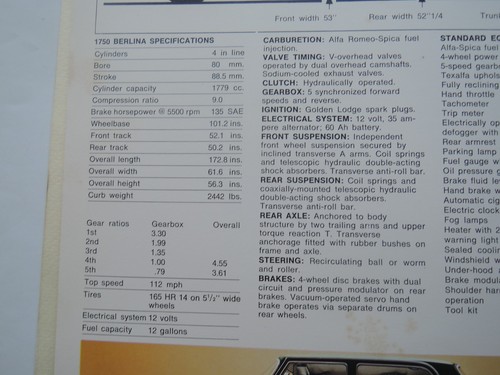 ALFA ROMEO 1750 BERLINA MODELO EE. UU. ORIGINAL Deluxe FOLLETO DE VENTAS DE DISTRIBUIDOR - Imagen 12 de 16