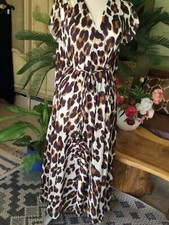 Vintage 70s women Nylon Peignoir Robe House Dress White/brown/Coffee size S