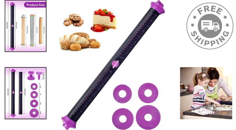 Rodillo de silicona de 23,6 pulgadas con anillos de grosor ajustables - elegancia púrpura Foto 2 de 4