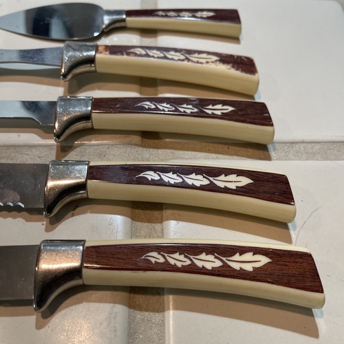 VTG Set Of 19 Regent Sheffield Knife Cream Autumn Leaves Handle Stainless - Picture 5 of 13