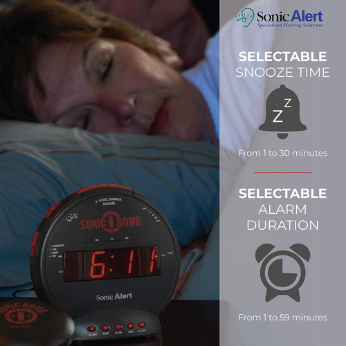 Sonic Bomb Dual Extra Loud Alarm Clock with Bed Shaker, Black | Vibrating, Heav - Picture 5 of 12