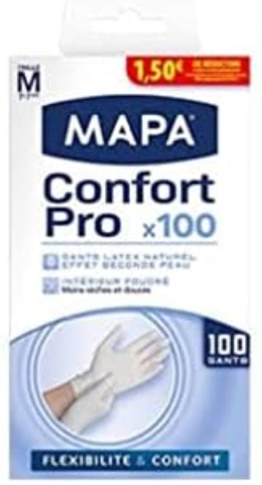 Guanti Mapa Latex Confort Pro, Confezione da 100 guanti Taglia 7 / M