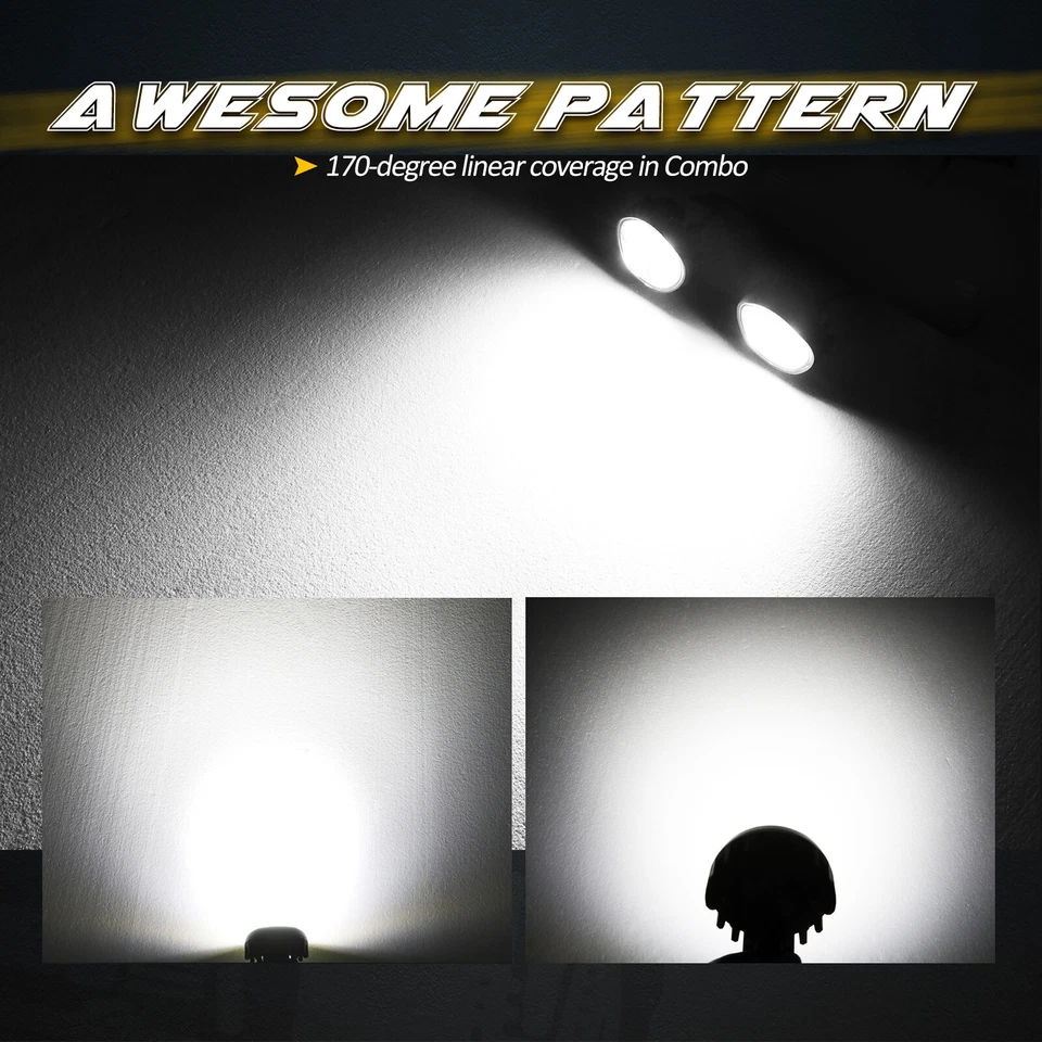 2X For JEEP JK JL 4" 80W LED Round Offroad Combo Driving Lights Pods Headlights  - Image 2 of 4