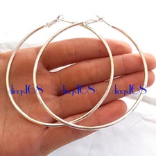 Designer Inspired 925 Sterling Silver 80mm Very Large 2mm Tube Hoop Earrings Q2F