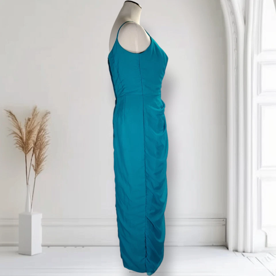 Винтажный 50-х драпированный Wiggle коктейльное платье размер 6 шифоновое драпировки стороны разрез - Изображение 2 из 4