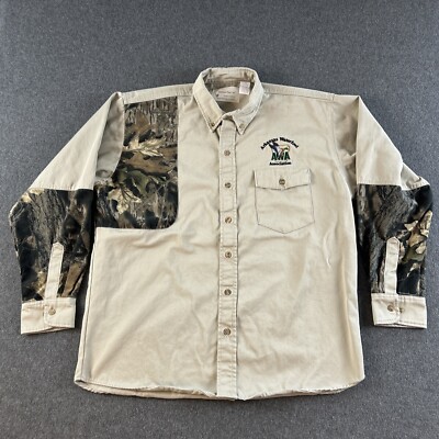 VTG Arkansas Waterfowl Association AWA Shooter Shirt Mens Large Khaki Duck #4629