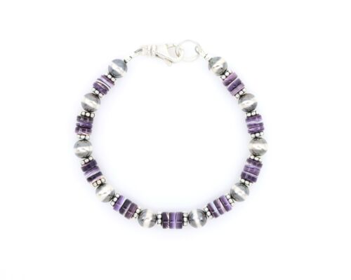 Lila Wampum Quahog Muschel Armband, Indianer-inspirierter Schmuck, Sterling - Bild 3 von 4