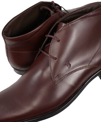 TOD S - Brown Oxblood Rubber Sole Logo Chukka Boot - 12.5