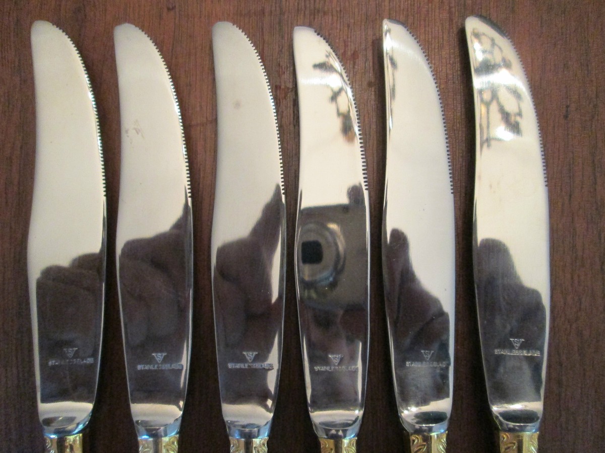 SET 6 DINNER KNIVES! Vintage VINERS of SHEFFIELD: GOLD