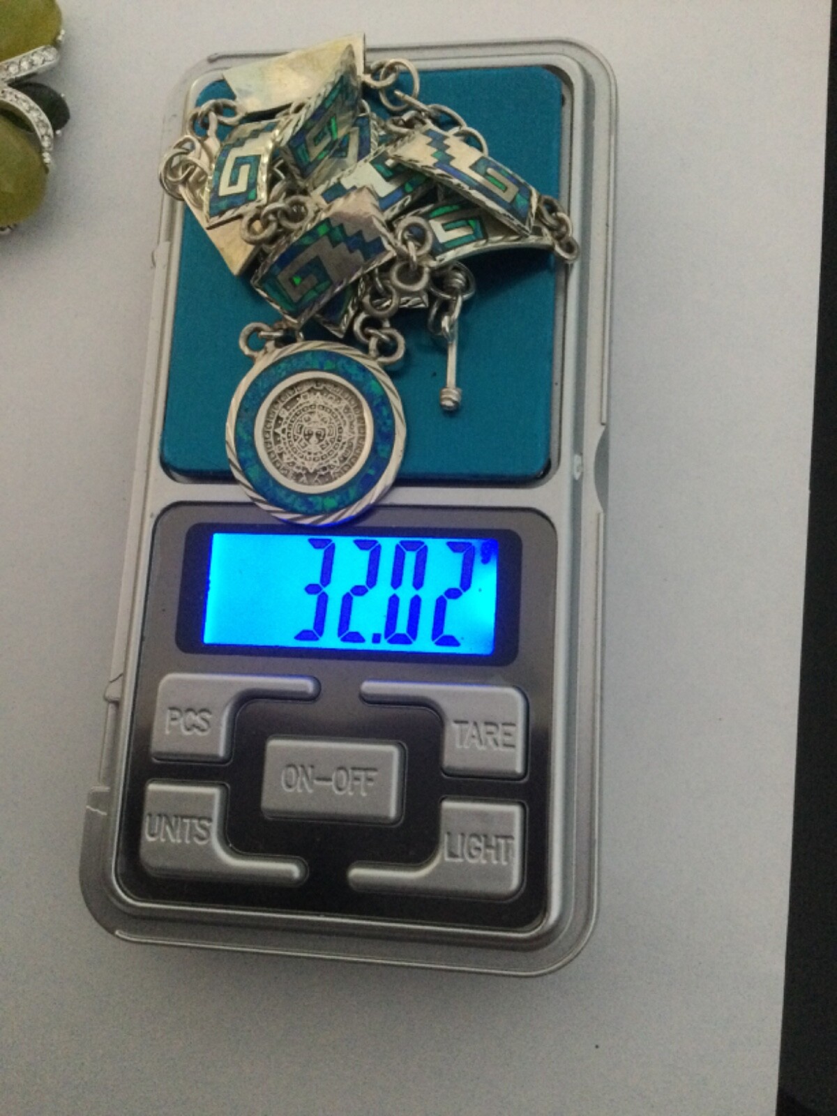 Solid Sterling Silver Fire Opal Blue Mayan Coin G… - image 5