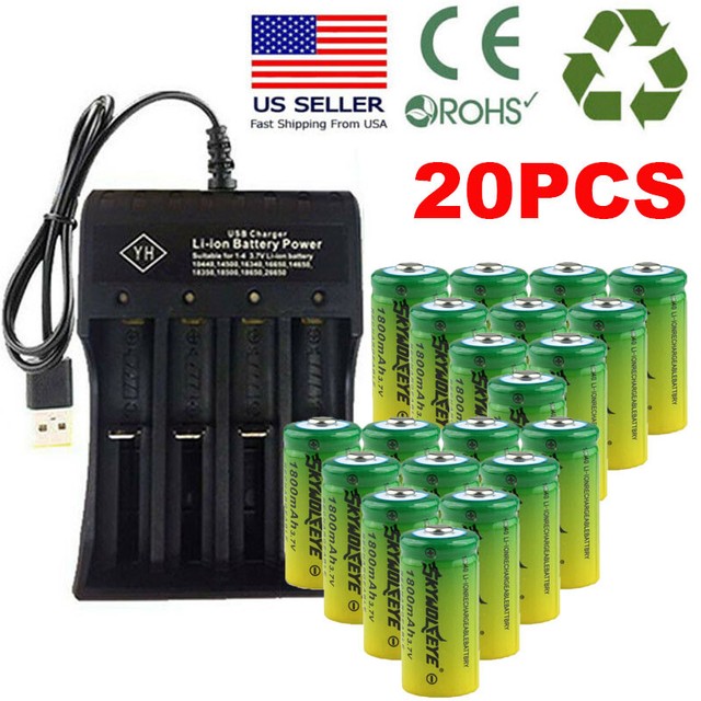 16340 CR123A Battery 1800mAh 3.7V Rechargeable Batteries Cell Lot eBay