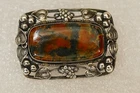 Vintage Sterling Silver Jewelry Germany Moss Agate Grape Cluster Vine Brooch Pin