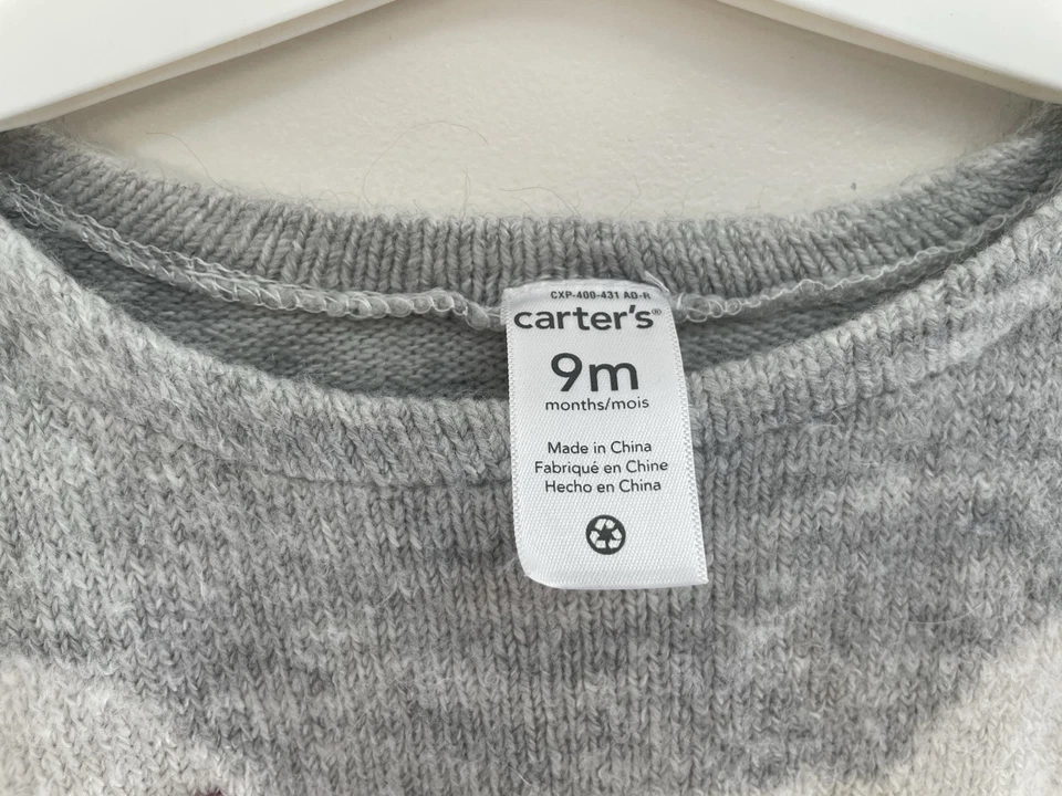 Suéter Carter's Bebé Niñas Lindo Gato Mezcla Acrílico Cuello Redondo Manga Larga Gris 9M Foto 2 de 4