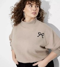 Wild Fable Women s Tan Taupe Brown Mock Sweatshirt Cropped Bow Size Small
