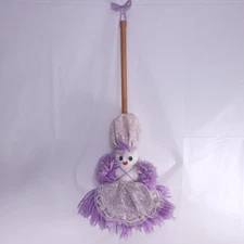 Vintage Handmade Yarn Mop Doll Duster With Apron Purple and White Handmade