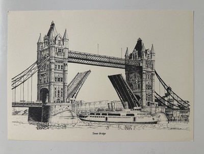 BERNARD SMITH Tower Bridge London Black & White Drawing Lithograph Print 1979