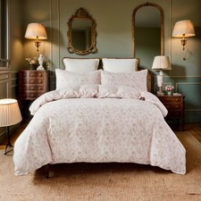 Duvet Cover Set Queen Size 3 Pieces Pink Floral Leaf Duvet Cover Set,1x Duvet...