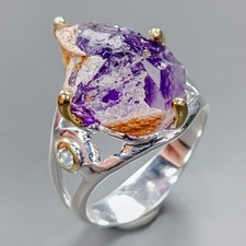 Handmade 12 ct Natural Amethyst Ring 925 Sterling Silver Size 8 /R437044