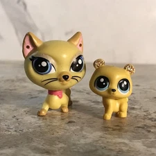 LITTLEST PET SHOP YELLOW SIAMESE CAT MEI-MEI REEVES #3803 & MINI GLITTER BEAR