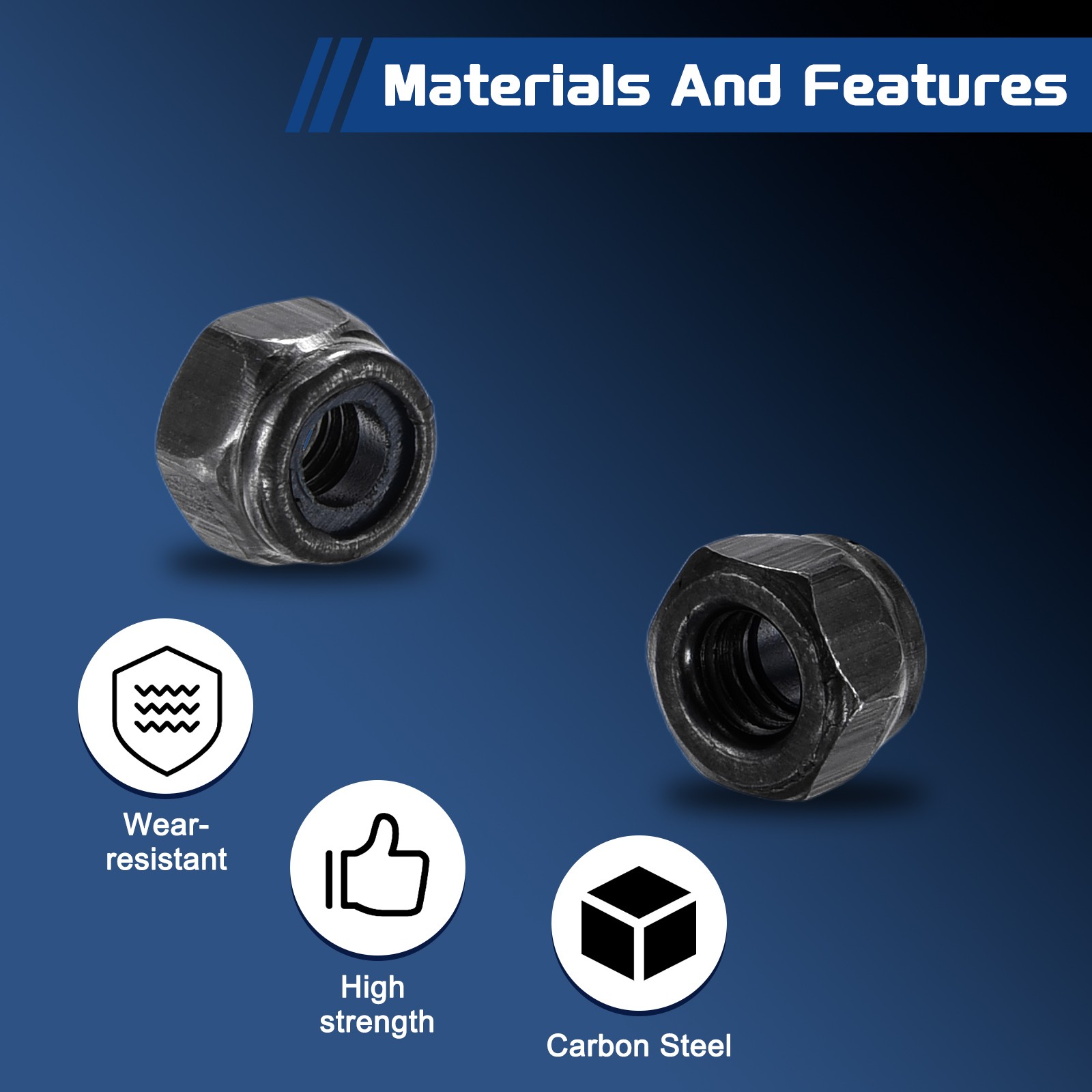 100Pcs Nylon Lock Hex Nuts - [M3 x 0.5], Carbon Steel Locknut, Black