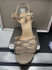 NEW Jewel badgley mischka glitter Gold strappy heels Women  s Sz 10 See Pics