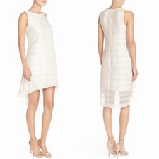 NEW Vince Camuto Organza High-Low Lined Dress - White Textured Stripe, Size 12