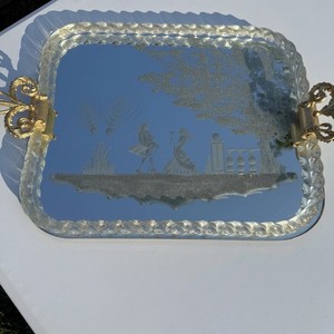 Italian Murano Hollywood Regency Twisted Rope Glass Mirrored Vanity/Serving Tray