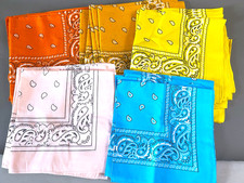 UNUSED Lot 33 Vintage Paisley Bandanas Western Cotton Pink, Yellow, Turquoise
