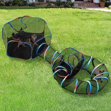 Outdoor Cat Enclosure - 4-in-1 Portable Cat Tunnels with Tent, Cube, Collapsi...