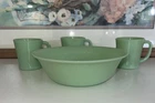 Fire King Wear Coffee Cups (Lot of 3) Jadeite D Handles Plus A Bowl