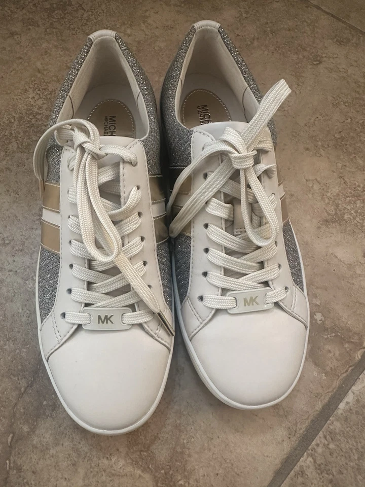 MICHAEL KORS IRVING 条纹系带运动鞋 PALE GOLD GLITTER MESH 尺码 6 — 第 3/4 张图片