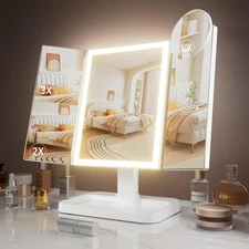 Makeup Vanity Mirror with Lights, Rechargeable Lighted Makeup Mirror with 2X 3X 