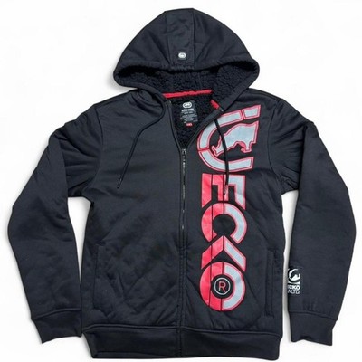 Y2K Ecko Unltd Sherpa Lined Zip Hoodie Black Red Size S