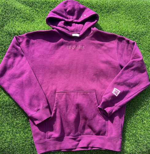 Glossier G.P.G. Purple Womens Pullover Hoodie M Fleece Logo Pockets