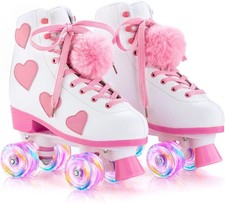 Women's  Girl's Classic Roller Skates W/ Light up Wheels  Love Heart Pattern