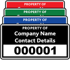 Budget Standard Size Asset ID Labels - Design 1. Choice of colours
