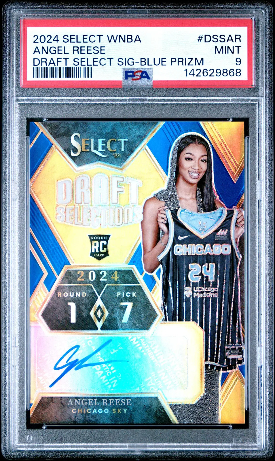 2024 Panini Select WNBA Draft Selections Auto Angel Reese #AR Blue 34/49 PSA 9