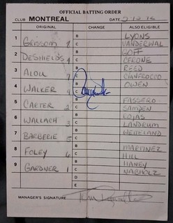Larry Walker Auto Montreal Expos Game Used Lineup Card 5/13/91 Gary Carter RBI