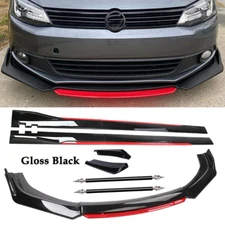 For VW Jetta MK6 Front Bumper Lip Spoiler Splitter Side Skirt Glossy Black +Red